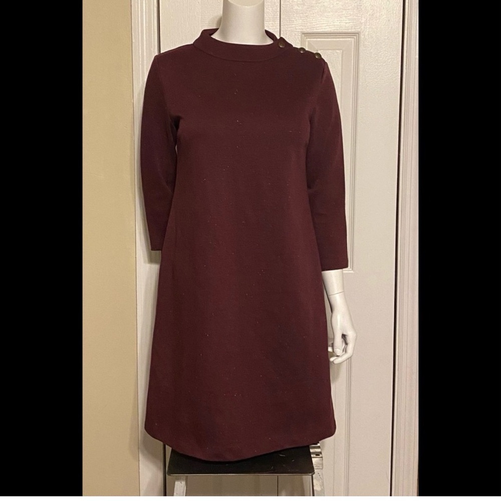 Like New! Women’s TALBOTS HEATHERED SHIFT DRESS Sz S Wine